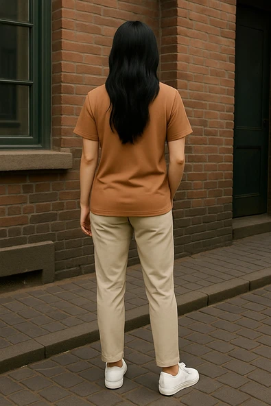 Regular Kalıp Kadın - Erkek Unisex Basic Tişört Ten Rengi - 2