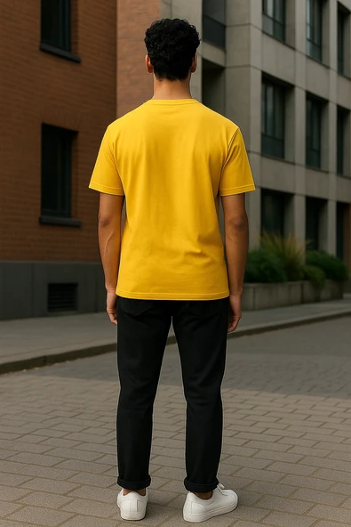 Regular Kalıp Kadın - Erkek Unisex Basic Tişört Sarı - 4