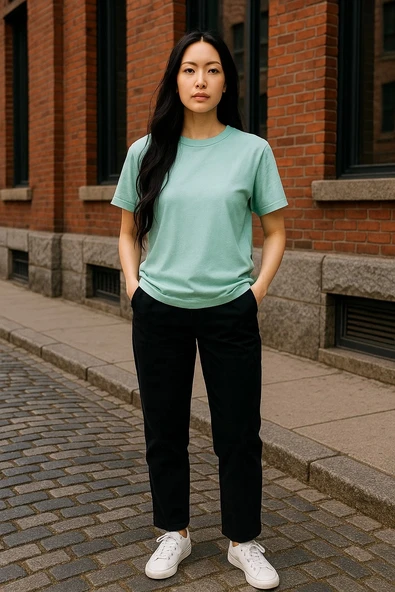 Regular Kalıp Kadın - Erkek Unisex Basic Tişört Su Yeşili - 2