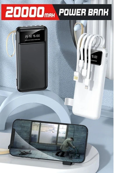 Digital Göstergeli 4 Çıkışlı Fenerli Standli 20.000 Mah Powerbank - 6
