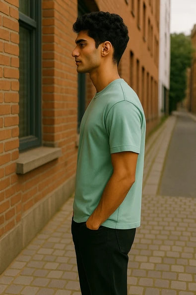 Regular Kalıp Kadın - Erkek Unisex Basic Tişört Su Yeşili - 4