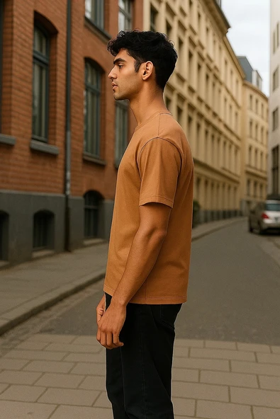 Regular Kalıp Kadın - Erkek Unisex Basic Tişört Ten Rengi - 3