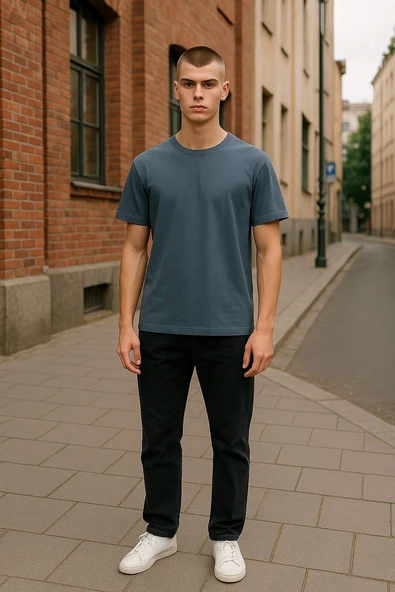 Regular Kalıp Kadın - Erkek Unisex Basic Tişört Gri - 5