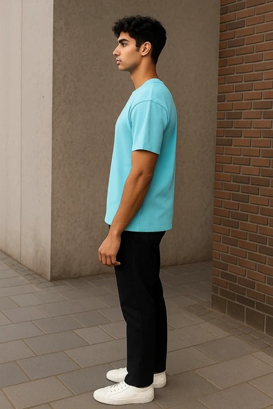 Regular Kalıp Kadın - Erkek Unisex Basic Tişört Turkuaz - 4