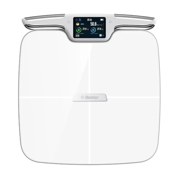 Bester BS9250 Akıllı Vücut Analiz Tartısı, 3.5" TFT Ekran, WiFi ve Bluetooth, 56 Ölçüm Özelliği, ITO Kaplama