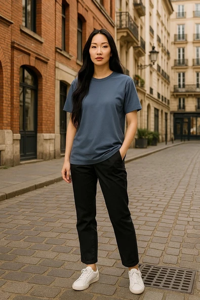 Regular Kalıp Kadın - Erkek Unisex Basic Tişört Gri - 2