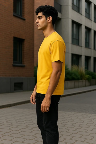 Regular Kalıp Kadın - Erkek Unisex Basic Tişört Sarı - 3