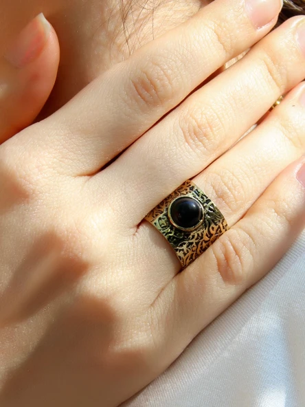 Doğal Taş Oniks Doğal Taşlı Ayarlanabilir Antik Kadın Yüzük euy68o ürün görseli