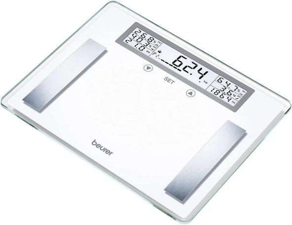 beurer BG 51 Diagnosewaage (XXL cam tartı ila 200 kg taşıma gücü, 100 g bölmeli, vücut ağırlığı, yağ, su, Muskelanteil, Knochenmasse, BMI, Kalorienbedarf)