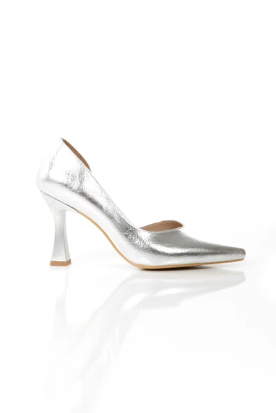 Yeva Gümüş Stiletto Kadeh Topuklu Abiye Ayakkabı - Resim 3