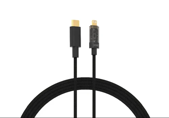 Digital Göstergeli Hasir 30W Lightning Şarj & Data Kablosu