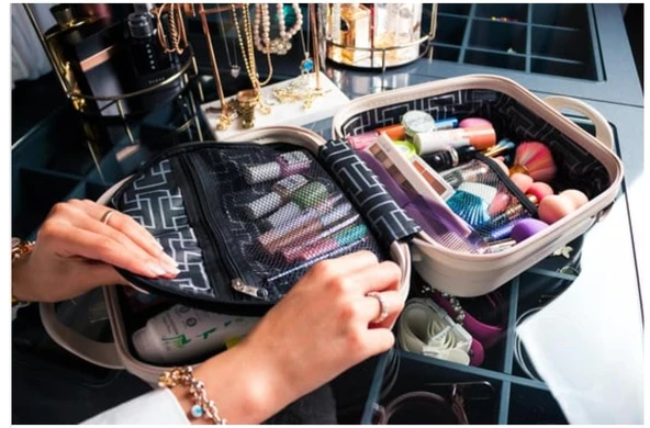 Mini Valiz Çanta - Seyahat Çantası - Kişisel Bakım Çantası - Kozmetik Makyaj Çantası - Kabin Bagajı - 3