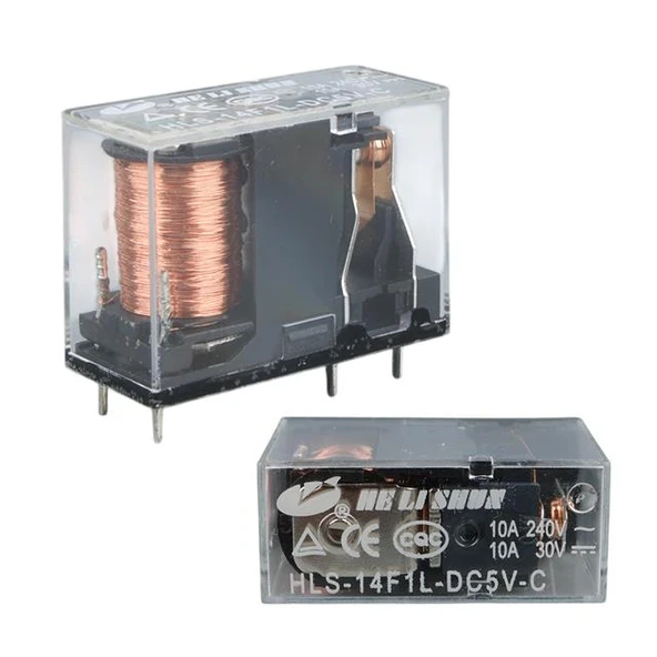 5 Volt Şeffaf 5 Bacak 10A Tek Kontak Röle HLS14F1L-DC5V-C - 2