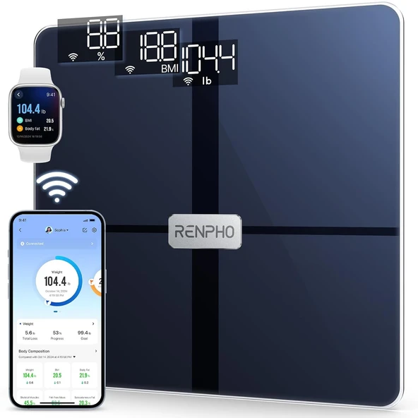 RENPHO Wi-Fi Vücut Kompozisyon Terazileri, Bluetooth Vücut Yağ Ölçeği, Dijital Ağırlık Banyo Akıllı Tartı Vücut Kompozisyon Monitörü Fitness için Akıllı Telefon Uygulaması ile