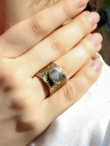Doğal Taş Rutil Kuvars Doğal Taşlı Ayarlanabilir Antik Kadın Yüzük euy68rtlk ürün görseli