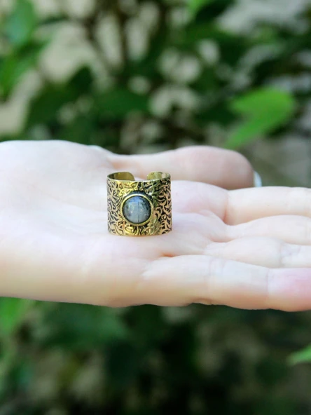 Doğal Taş Rutil Kuvars Doğal Taşlı Ayarlanabilir Antik Kadın Yüzük euy68rtlk - Resim 3