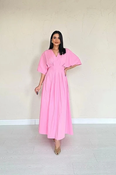 Pembe Pileli Uzun Elbise - 2