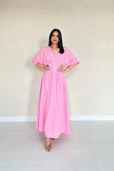 Pembe Pileli Uzun Elbise - 3