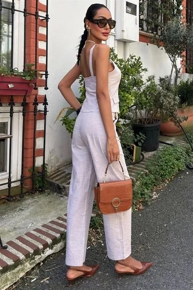 Kalın Askılı Bluz Pantolon Keten Takım 10187 - 4