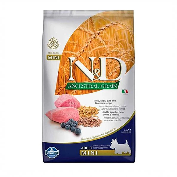 ND Düşük Tahıllı Kuzu Etli ve Yaban Mersinli Küçük Irk Yetişkin Köpek Maması 2,5 Kg