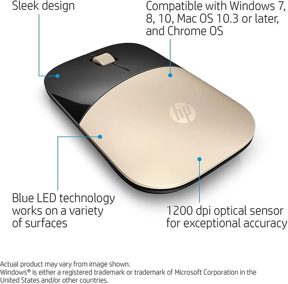 HP X7Q43AA Z3700 Kablosuz Mouse - Gold - 5
