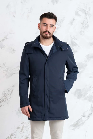 SİR KAPŞONLU KIŞLIK UZUN ŞİŞME ERKEK MONT - Resim 3