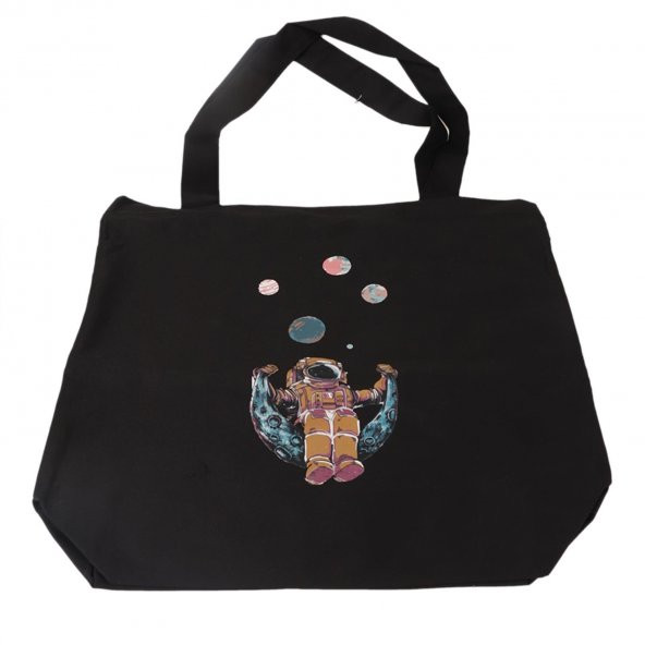 AYDA SALLANAN ASTRONOT TASARIM LARGE OMUZ ÇANTASI SİYAH