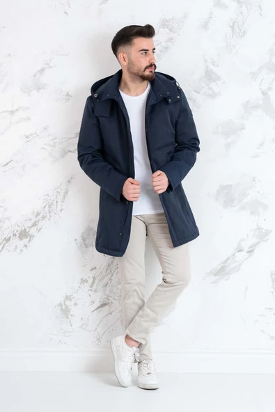 SİR KAPŞONLU KIŞLIK UZUN ŞİŞME ERKEK MONT - Resim 2