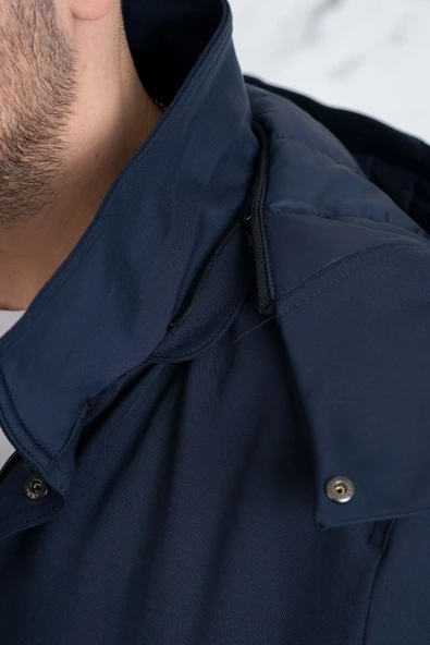 SİR KAPŞONLU KIŞLIK UZUN ŞİŞME ERKEK MONT - Resim 6