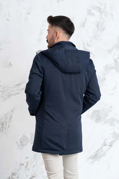 SİR KAPŞONLU KIŞLIK UZUN ŞİŞME ERKEK MONT - Resim 5