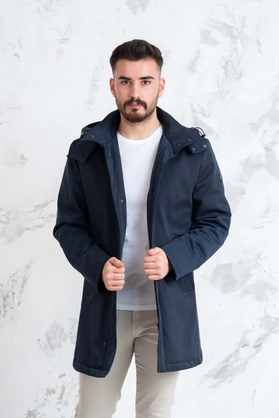 SİR KAPŞONLU KIŞLIK UZUN ŞİŞME ERKEK MONT - Resim 9