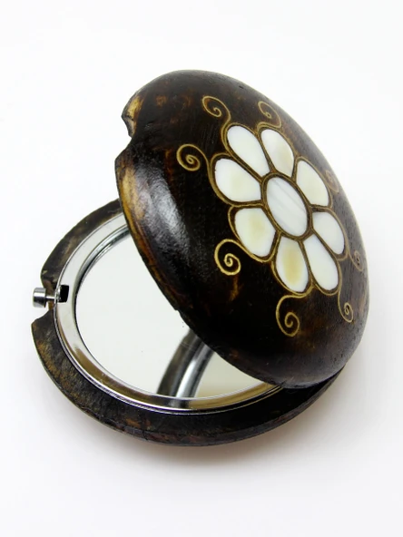 Sedef Işlemeli Telkari Ceviz Ağacı El Yapımı Makyaj Aynası euay2 - Resim 3