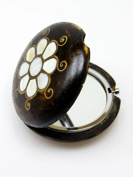 Sedef Işlemeli Telkari Ceviz Ağacı El Yapımı Makyaj Aynası euay2 - Resim 2