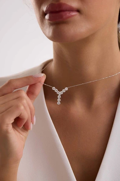 Beyaz Altın Kolye Begonya Form NEW - 2