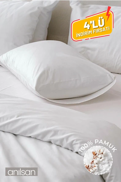 4'lü Beyaz Yastık Kılıfı – 50x70 Cm, %100 Pamuk, 83tel