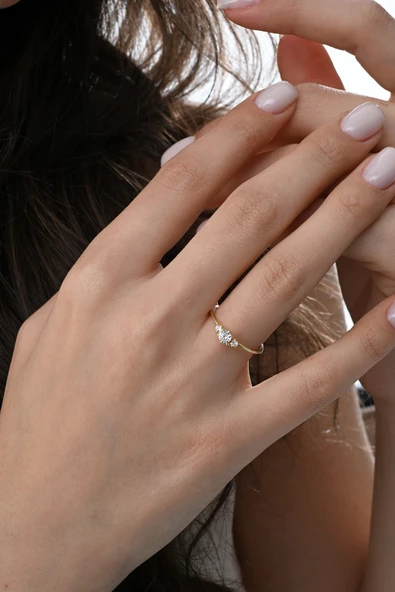Gümüş altın yaldızlı zirkon taşlı tria modeli yüzük SGTL12880GOLD ürün görseli