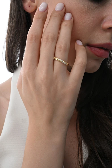 Gümüş altın yaldızlı zirkon taşlı harmony yüzük SGTL12881GOLD - Resim 2