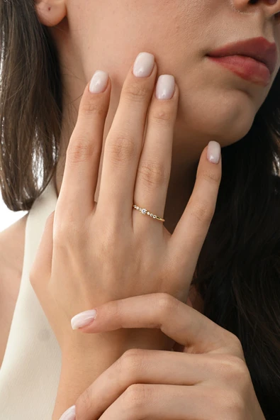 Gümüş altın yaldızlı zirkon taşlı liza yüzük SGTL12879GOLD ürün görseli