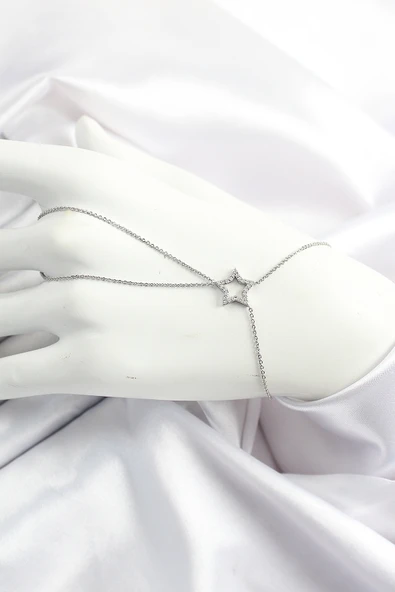 Pirinç Gümüş Renk Zirkon Taşlı Yıldız Model Şahmeran - TJ-SN677 ürün görseli 1