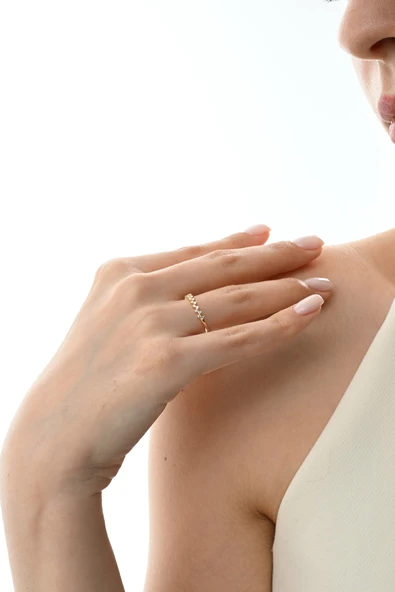 Gümüş altın yaldızlı zirkon taşlı zikzak modeli luna yüzük SGTL12873GOLD - Resim 6