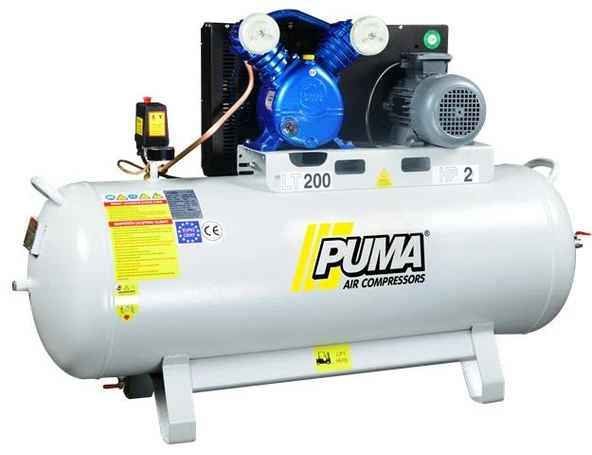 PUMA PİSTONLU KOMPRESÖR - 200 Lt - 2 HP - 8 Bar - Hava Üretimi: 345 Lt/dk. - 380 Volt