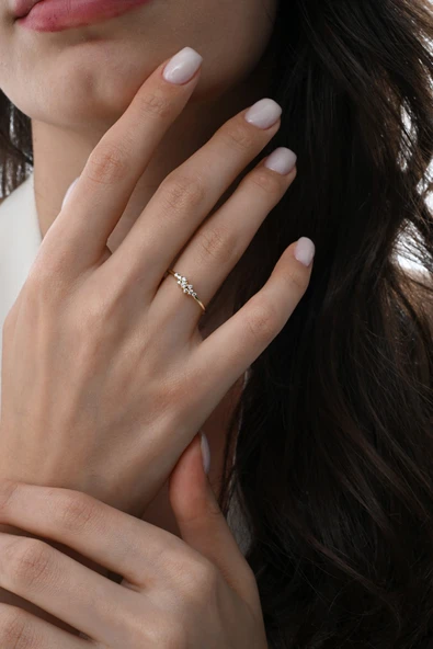 Gümüş altın yaldızlı zirkon taşlı stella parıltılı yüzük SGTL12882GOLD - Resim 2