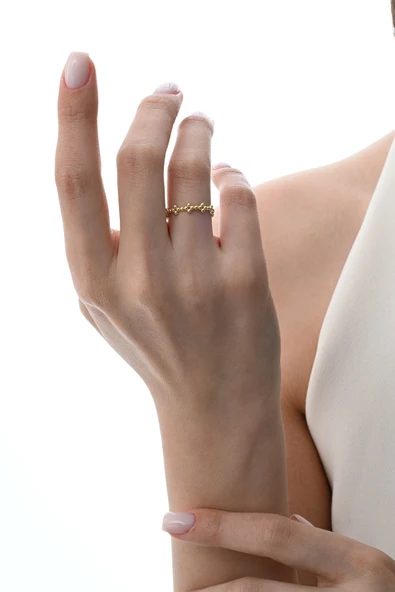 Gümüş altın yaldızlı özel tasarımlı pıtırcık yüzük SGTL12876GOLD - Resim 2