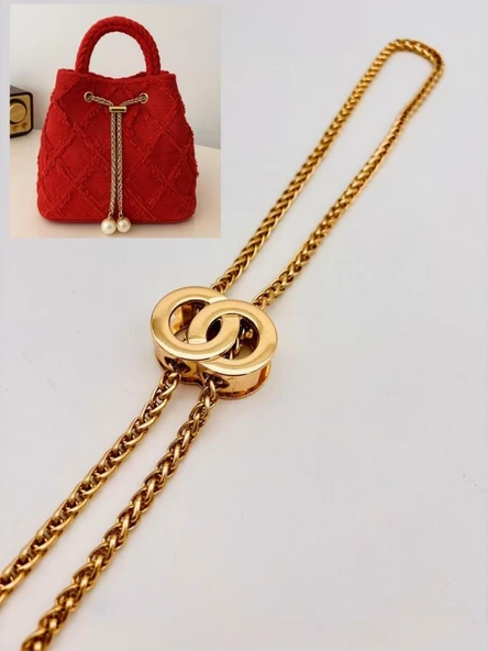 Çanta Aksesuar İncili Zincir Çanta Büzgüsü Light Gold Renk ürün görseli 1