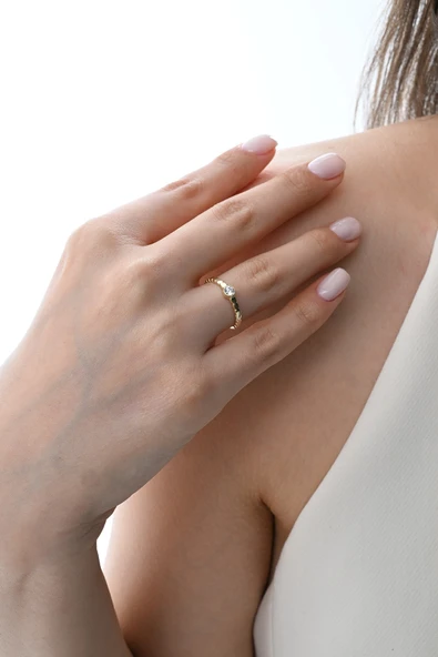 Gümüş altın yaldızlı zirkon taşlı noktalı pura yüzük  SGTL12871GOLD - Resim 2