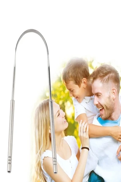 TİNEKE  Metal Dil Temizleme Dil Sıyırıcı Dil Temizleyici Gümüş Hilal Çelik Paslanmaz Hijyenik - 3
