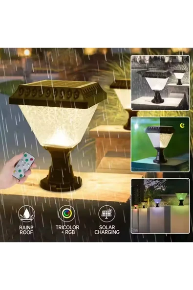 Güneş Enerjili, Kumandalı, RGB, Gün Işığı, Mavi, Kırmızı Işıklı Radar Sensörlü Bahçe Duvar Aplik ürün görseli 1