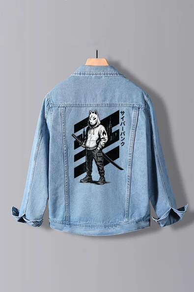 Erkek Slim Fit Sırt Baskılı Denim Kot Ceket Açık Mavi Edw380 - 1