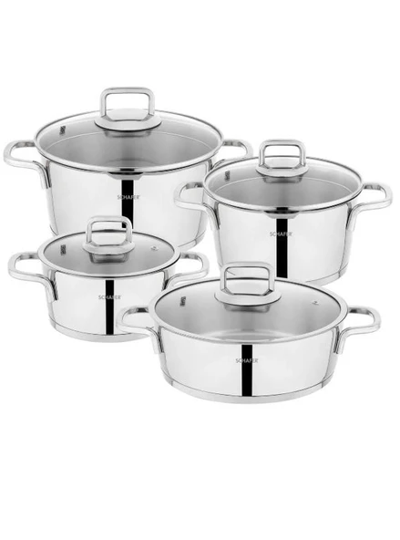 Schafer New Stahl Çelik Tencere Seti 8 Parça-İnox