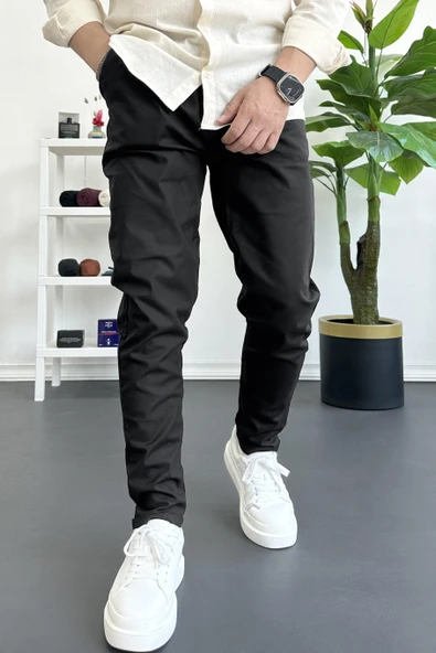 Erkek Dar Paça Jogger Pantolon Siyah Edw384 - Resim 2